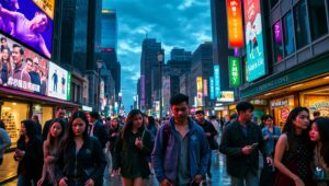 Candid Encounters in Neon Light – free AI stock image