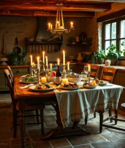 Candlelight Dinner in a Cozy Kitchen – free AI stock image