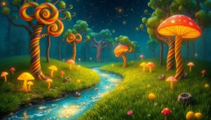 Candy Forest Under Starry Skies – free AI stock image