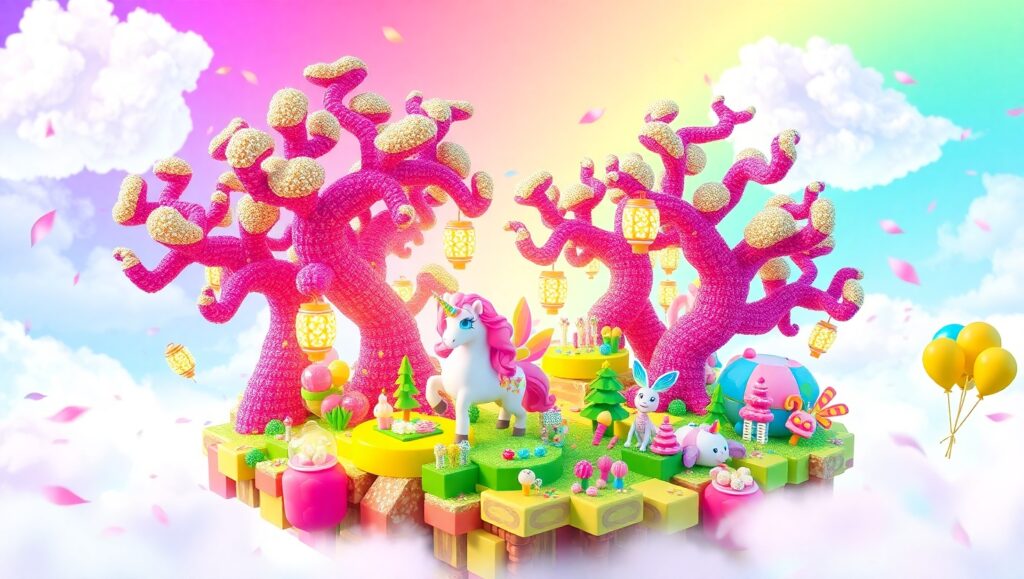 Candy Land Festival in Voxel – free AI stock image