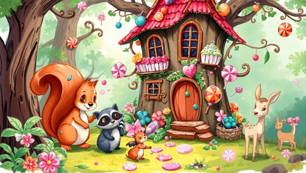 Candy Tree House Adventure – free AI stock image