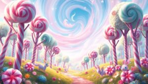 Candy Wonderland Forest Adventure – free AI stock image