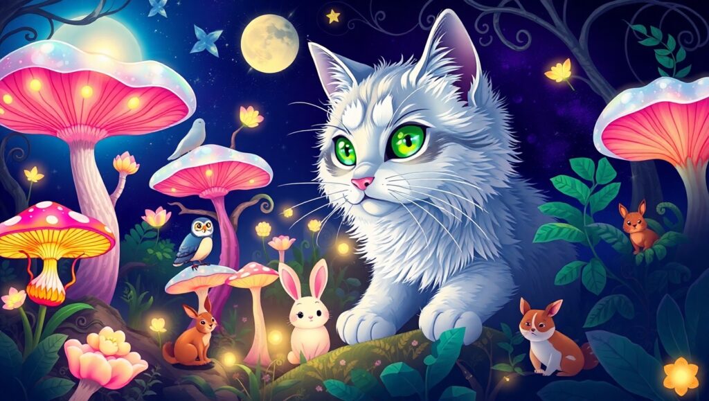 Cat in an Enchanted Forest – free AI stock image