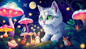 Cat in an Enchanted Forest – free AI stock image