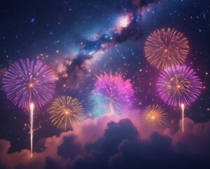 Celestial Fireworks Over a Starry Night – free AI stock image