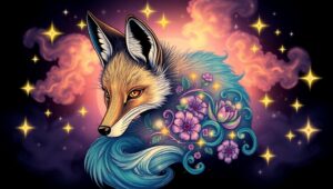 Celestial Floral Fox Tattoo – free AI stock image