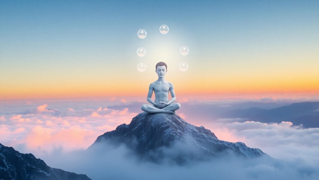 Celestial Meditation on Mountain Peak – free AI stock image