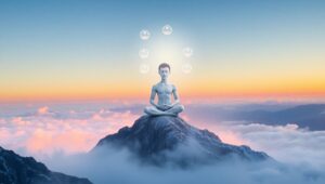 Celestial Meditation on Mountain Peak – free AI stock image