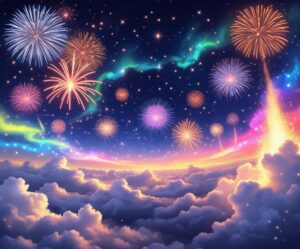 Celestial New Year Celebration in the Clouds – free AI stock image