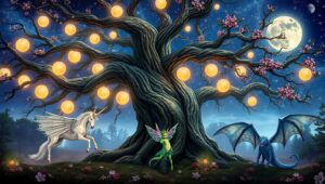 Celestial Tree of Enchantment – free AI stock image