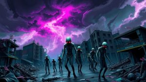 Chaos in a Twisted Cityscape – free AI stock image