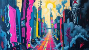 Chaos in Vibrant Cityscapes – free AI stock image