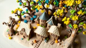 Charming Clay Village Scene – free AI stock image