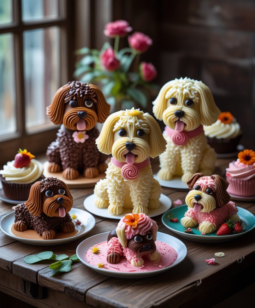 Charming Dog-Shaped Desserts on a Table – free AI stock image