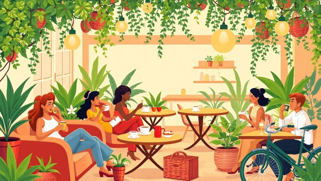 Charming Flat Design Coffee Shop Scene – free AI stock image