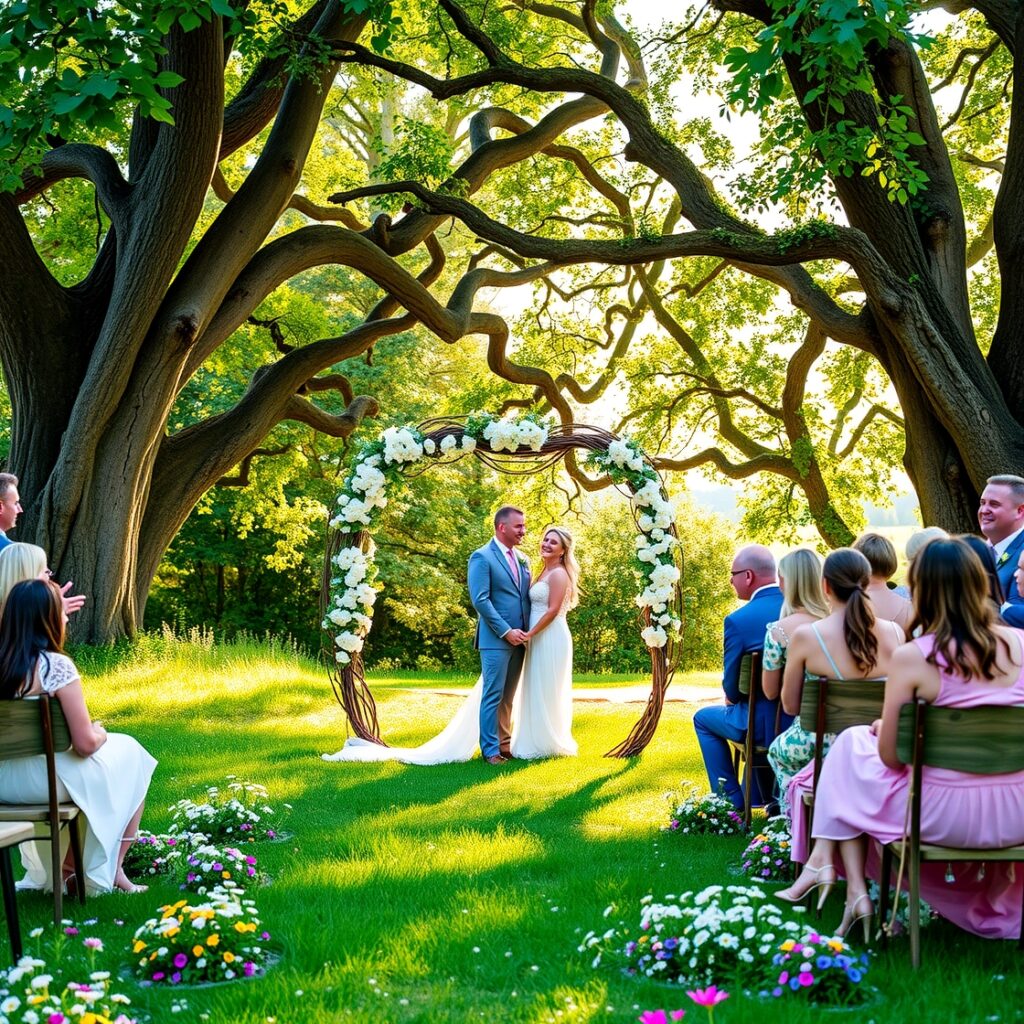 Charming Outdoor Wedding Ceremony in Nature – free AI stock image