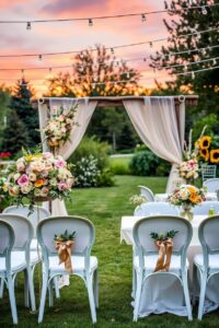 Charming Outdoor Wedding with Floral Arrangements – free AI stock image