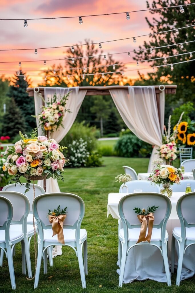 Charming Outdoor Wedding with Floral Arrangements – free AI stock image