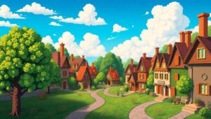 Charming Pixel Art Village Scene – free AI stock image