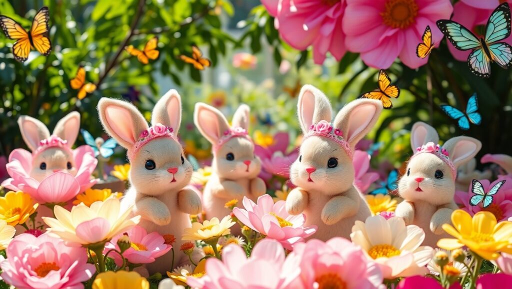 Charming Rabbits in a Magical Garden – free AI stock image