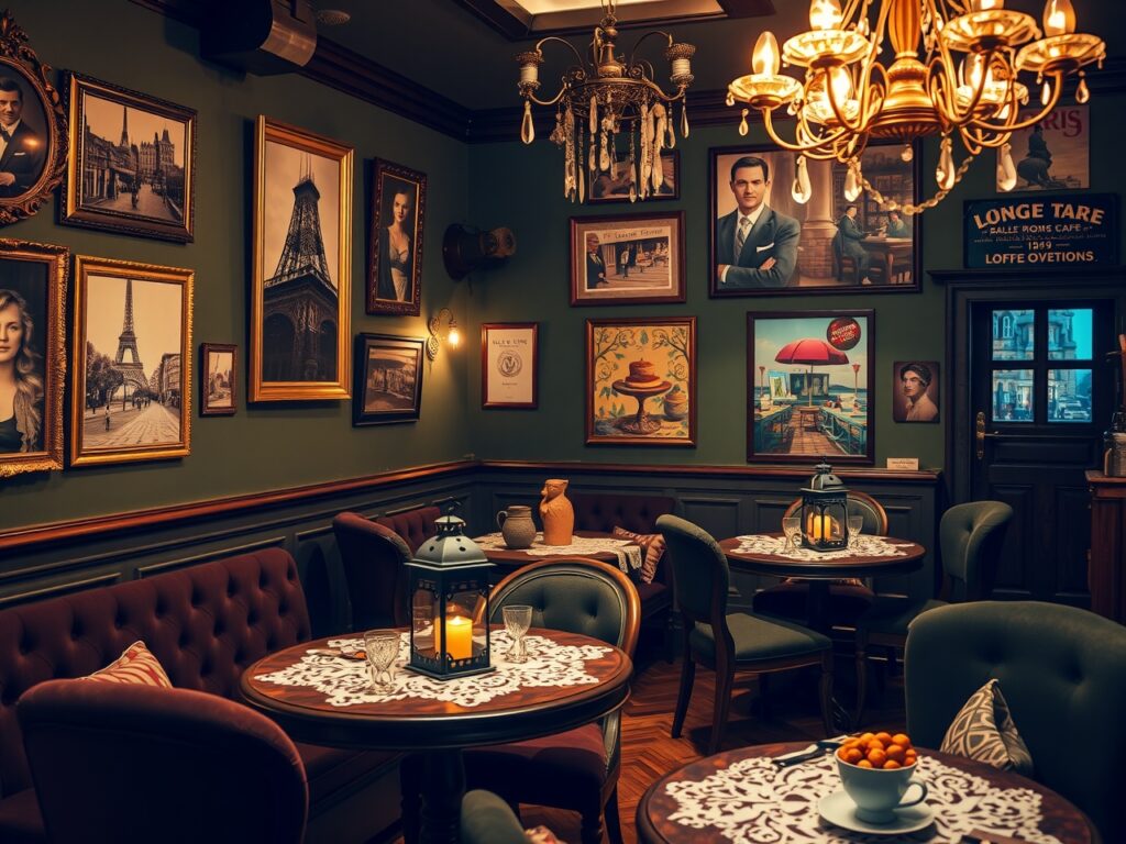 Charming Vintage Cafe Interior with Retro Decor – free AI stock image