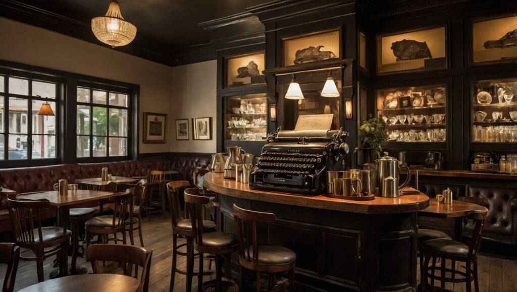 Charming Vintage Café Scene with Patrons – free AI stock image