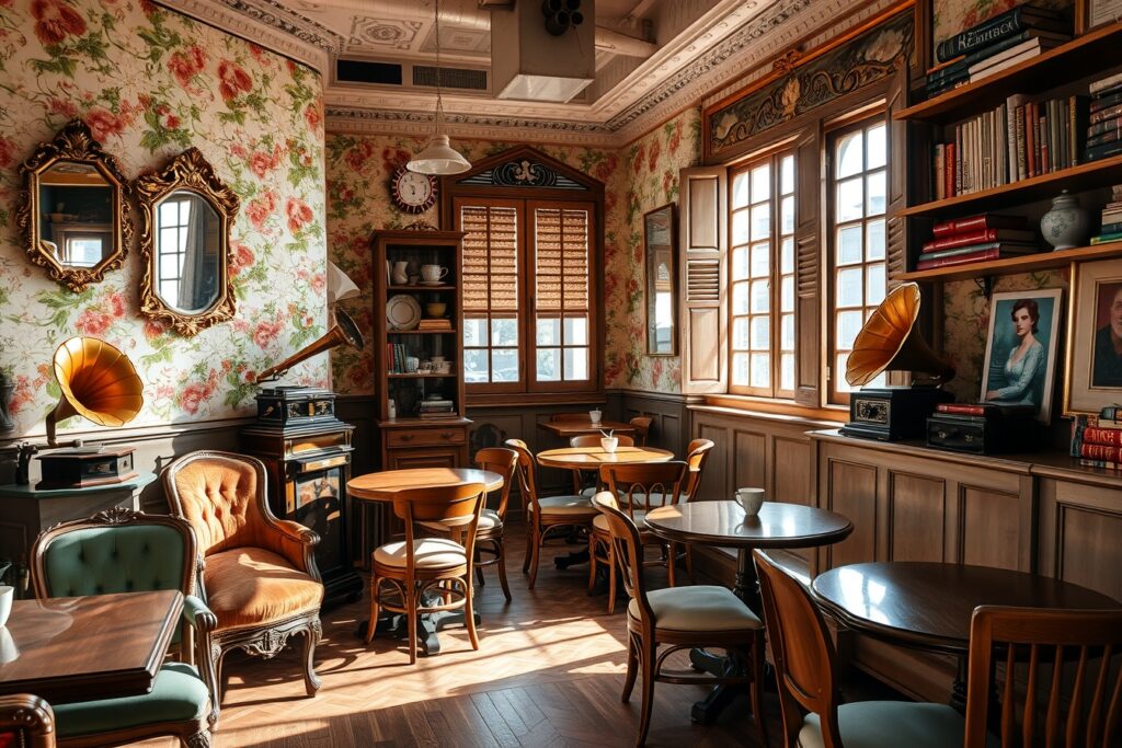Charming Vintage Cafe with Cozy Decor – free AI stock image
