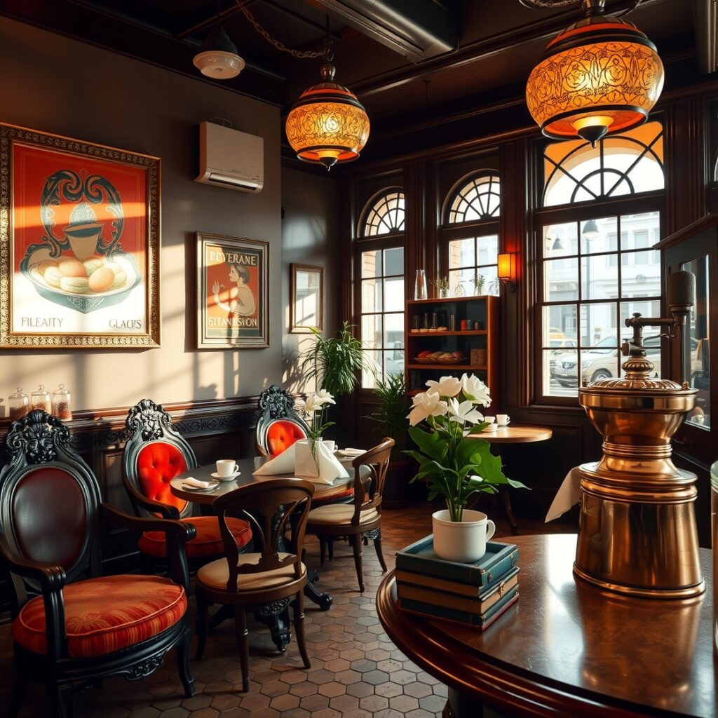 Charming Vintage Coffee Shop Scene – free AI stock image