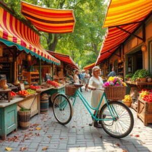 Charming Vintage Market Scene in Town – free AI stock image