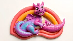 Cheerful Dragon on Rainbow – free AI stock image