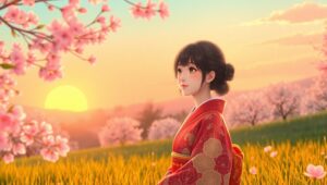 Cherry Blossom Dreams at Sunset – free AI stock image