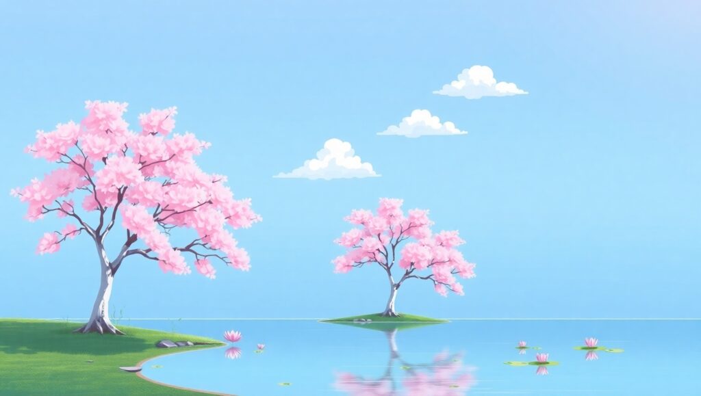 Cherry Blossom Serenity in Anime Style – free AI stock image