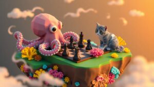 Chess Between Cat and Octopus – free AI stock image