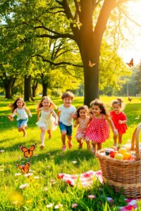 Children Playing in a Sunlit Park – free AI stock image