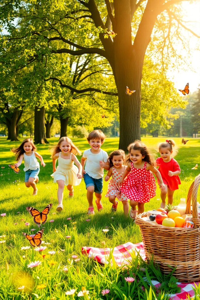 Children Playing in a Sunlit Park – free AI stock image
