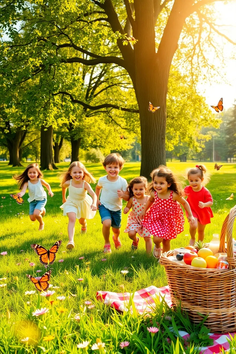 Children Playing in a Sunlit Park