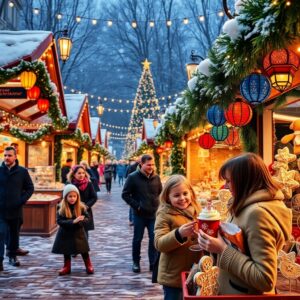 Christmas Market with Glowing Lights and Treats – free AI stock image