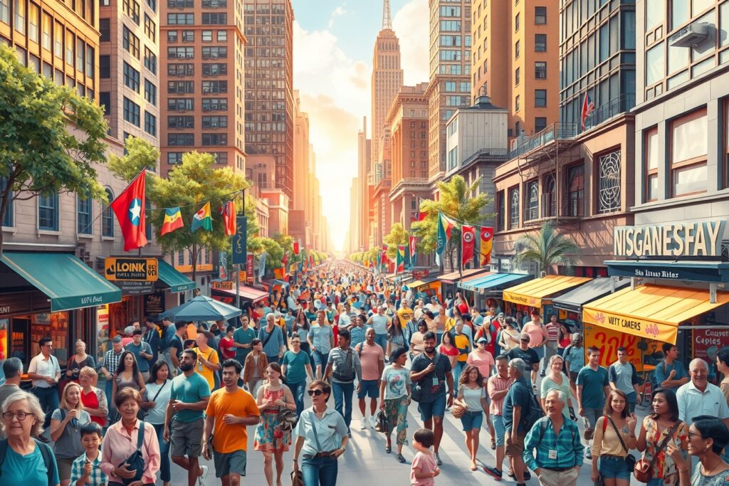 City Life: People in Urban Harmony – free AI stock image