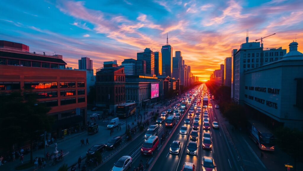 City Life Under the Sunset – free AI stock image