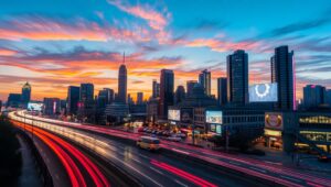 City Lights in Motion at Dusk – free AI stock image