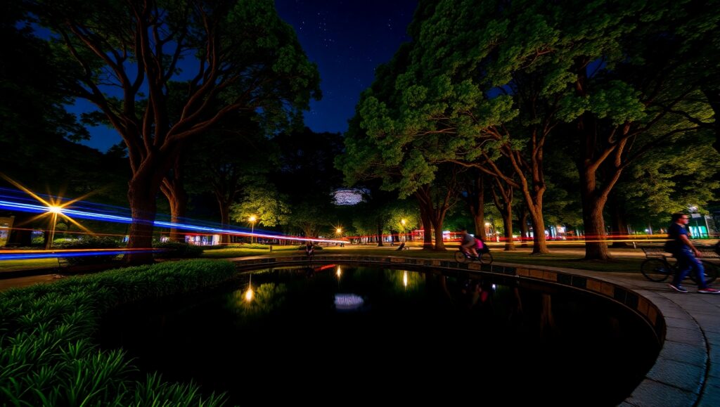 City Park Light Trails at Night – free AI stock image