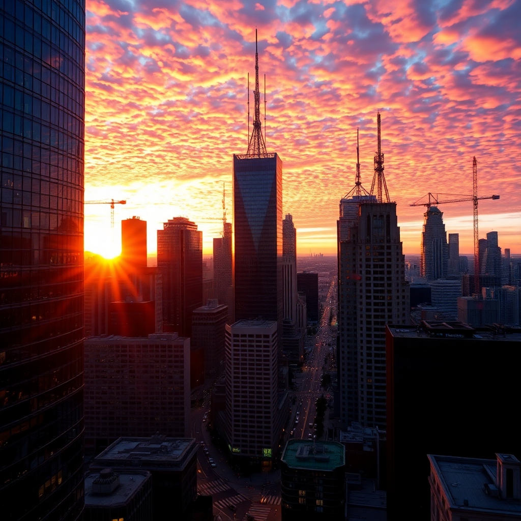 City Skyline Under a Vibrant Sunset – free AI stock image