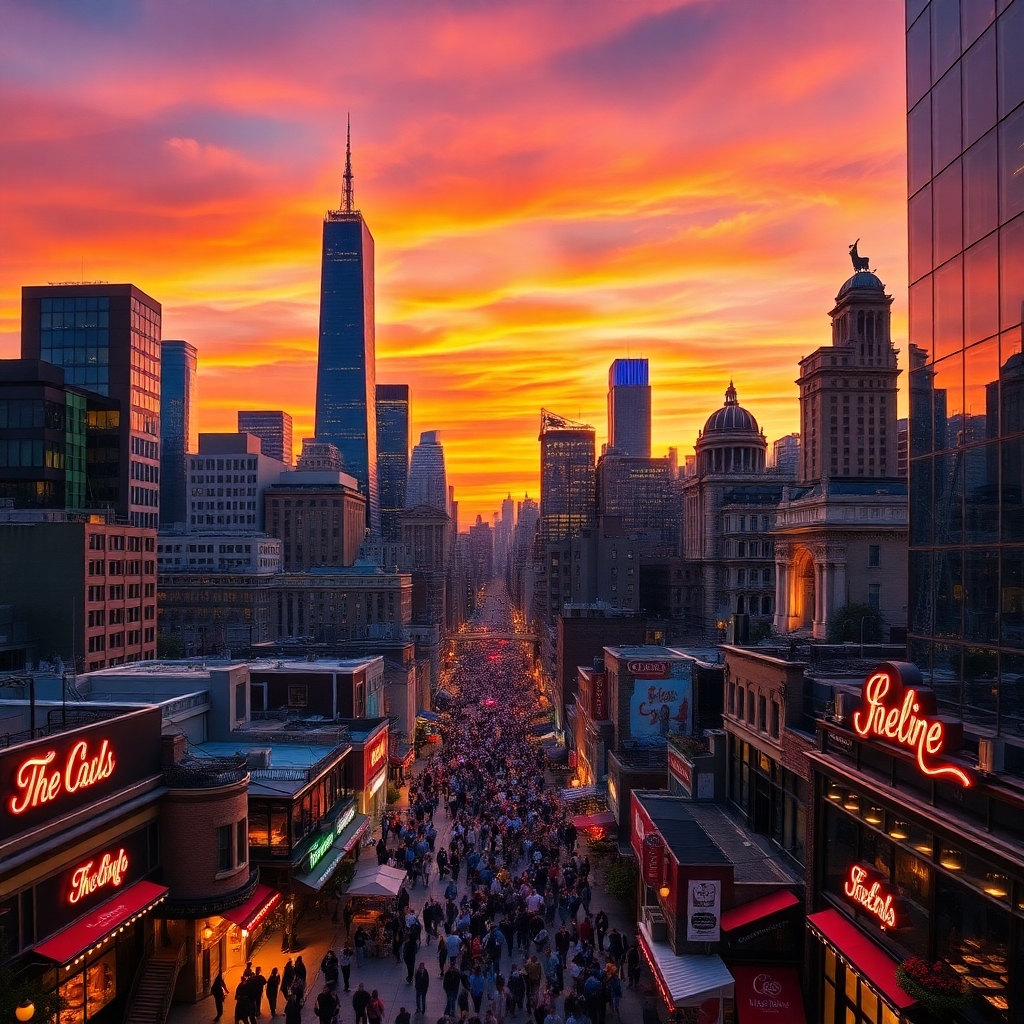 Cityscape at Dusk with Vibrant Lights – free AI stock image