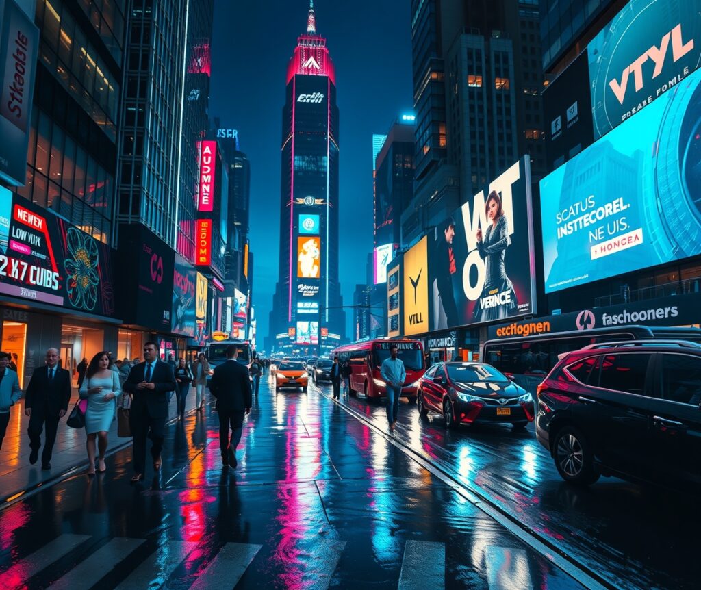 Cityscape at Night with Neon Lights – free AI stock image