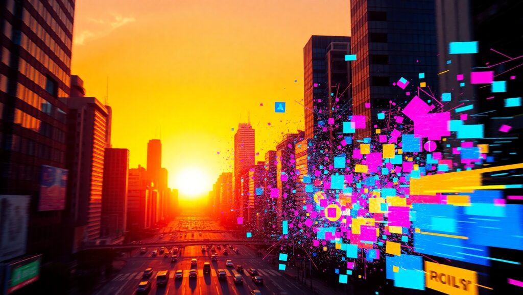 Cityscape Distorted at Sunset – free AI stock image