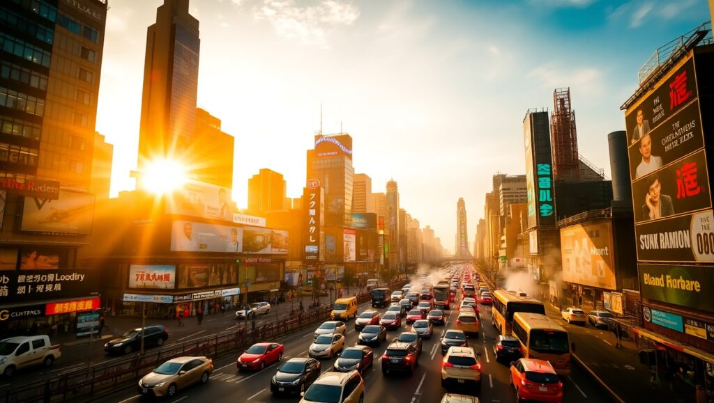 Cityscape in Motion at Dusk – free AI stock image