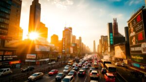 Cityscape in Motion at Dusk – free AI stock image