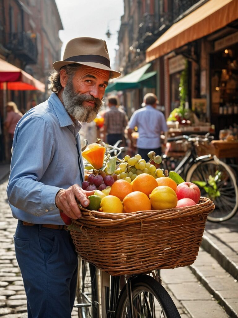 Classic Vintage Market Scene with People – free AI stock image