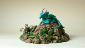 Clay Dragon on Mountain Sculpture – free AI stock image