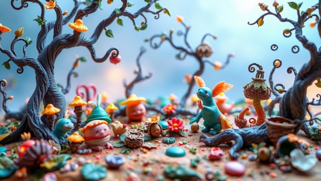 Clay Forest of Fantastical Creatures – free AI stock image